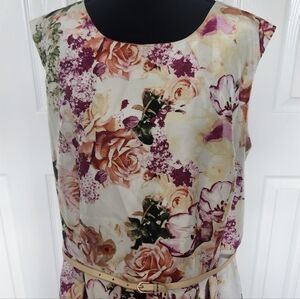 Liz Claiborne Size 18 Floral Print Belted A-line Dress